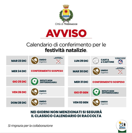 Calendario di Conferimento per le Festività Natalizie 2025