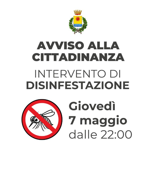 Avviso alla cittadinanza - Disinfestazione del territorio comunale